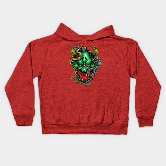 Japanese Demon with Snake Kids Hoodie by Printaha